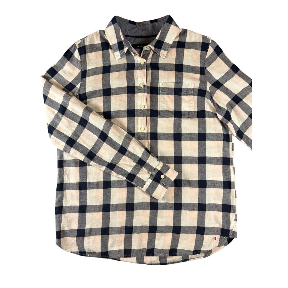 Tommy Hilfiger Navy Pink Plaid Popover Shirt Small